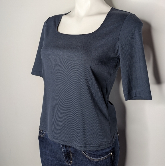 Lafayette 148 Blue 1/4 Sleeve Square Neck Top S - Picture 2 of 8